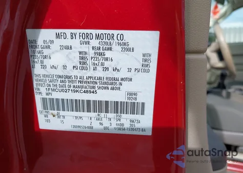 2009 Ford Escape Xls/Xls Manual из США, поврежденный, VIN 1FMCU02719KC48945